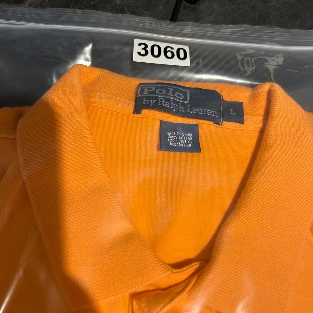Polo Ralph Lauren Polo Shirt Mens L Orange Short Sleeve Green Pony Cotton Pique